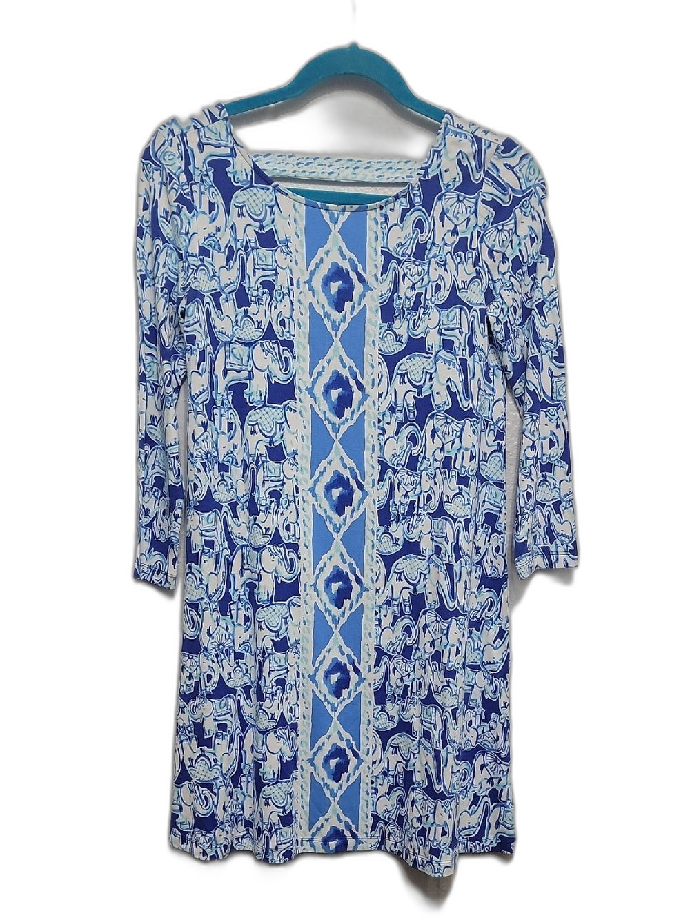 Lilly Pulitzer Blue Boho Elephant Print Long-Sleeve Women's Tunic Dress